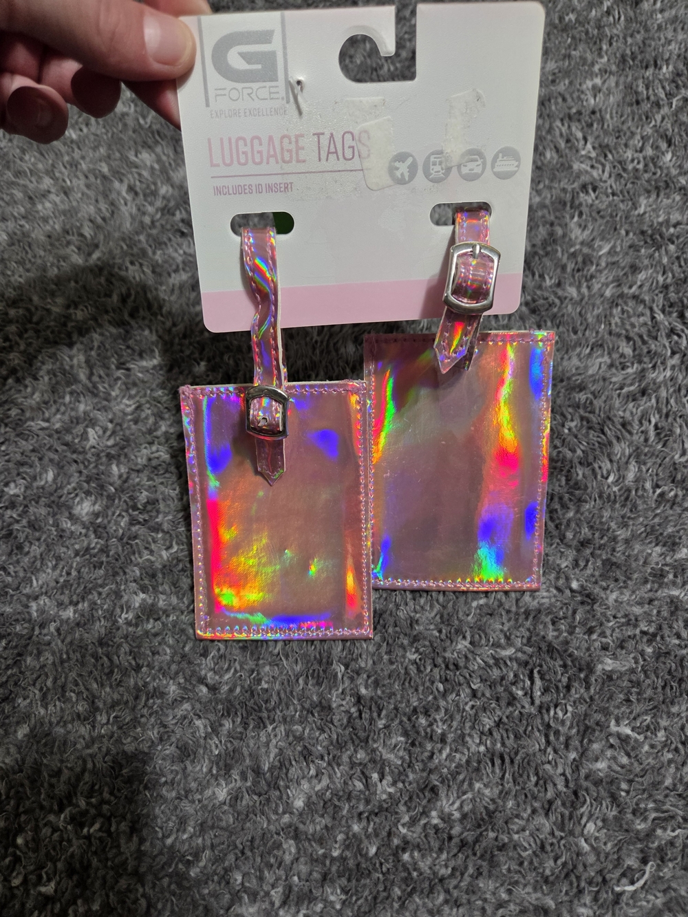Pink Holographic Luggage Tag Set